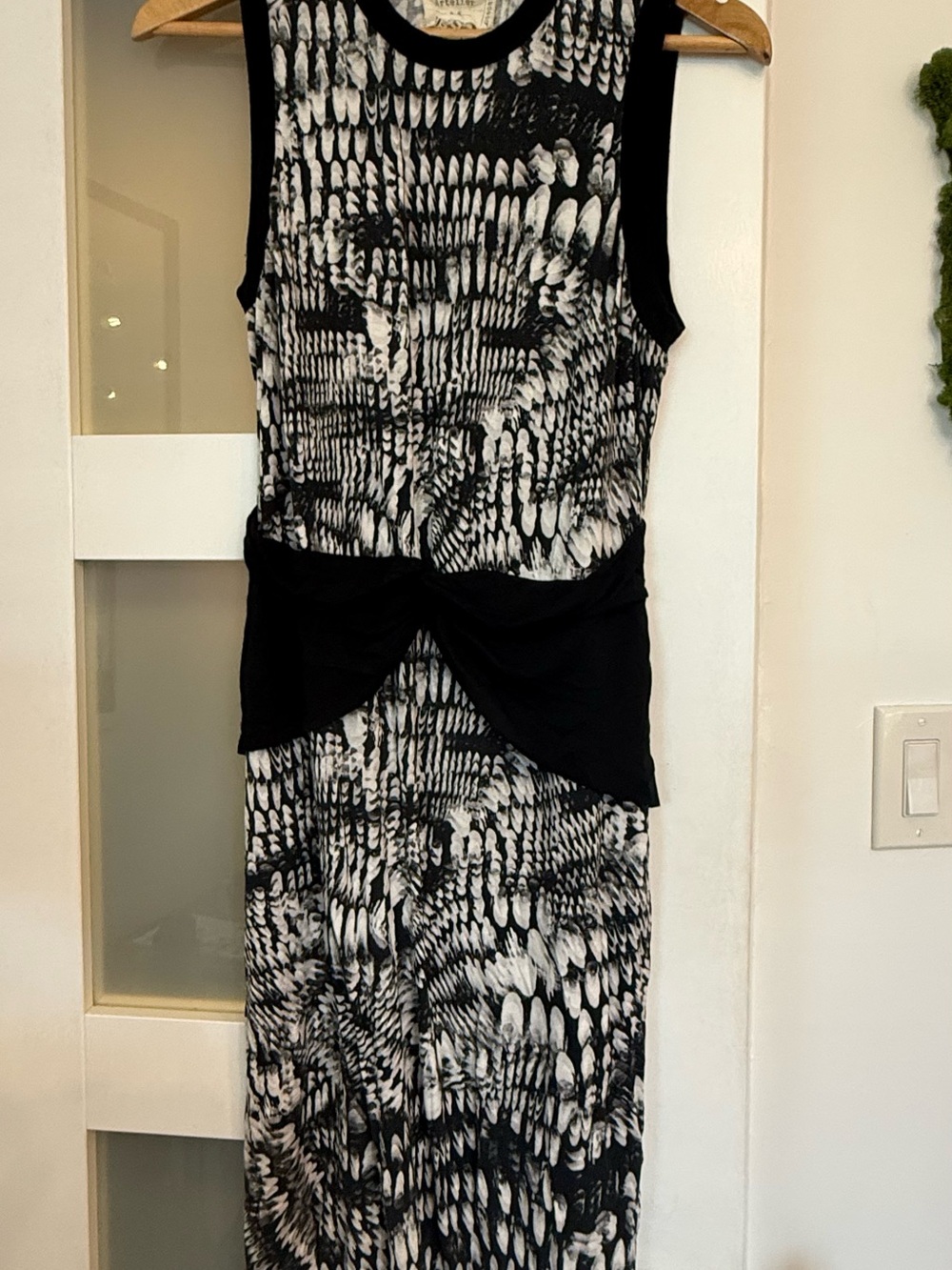 Nicole Miller Atelier-Sleeveless Black + White Midi Dress with Front Knot